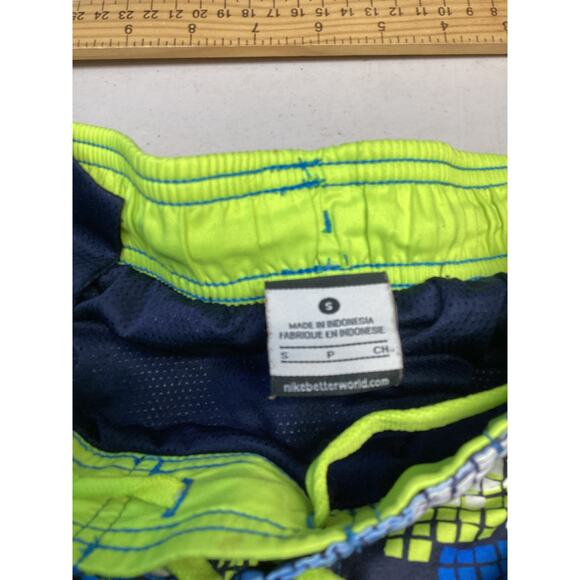 Nike Shorts Mens Neon Multicolor Checkered Swim Trunk Short Black Green Sz Small - Picture 2 of 3